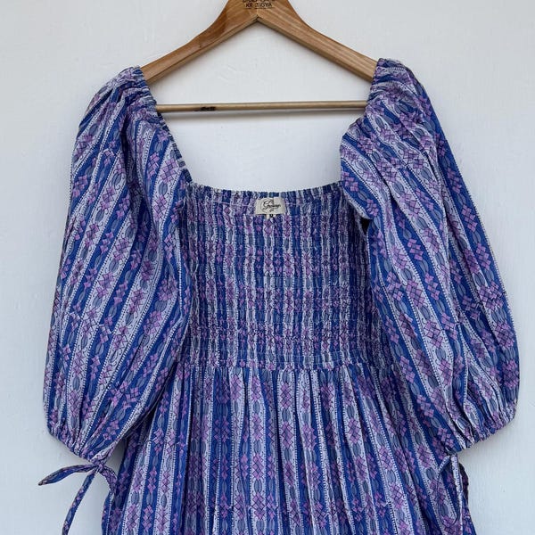 Sukienka boho maxi z 100% bawełny naturalnej, z nadrukiem blokowym