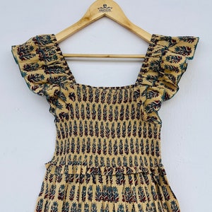 Indian cotton maxi dress | hand block printed boho maxi | smocking yoke dress | ruffle tiers dress