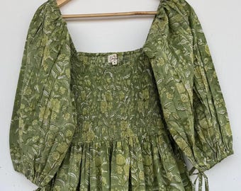 Vestido indio estampado a mano / maxi largo de algodón / maxi vestido bohemio / vestidos fruncidos