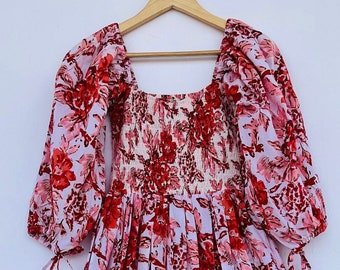 Bohemian maxi | floral cotton dress | hand block print dress