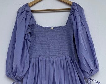 Maxi bohème | Robe en coton lilas | robe longue à smocks | robes unies