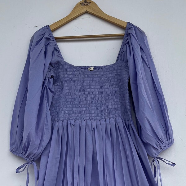 Bohemian maxi | lilac cotton dress | smocked maxi dress | solid dresses