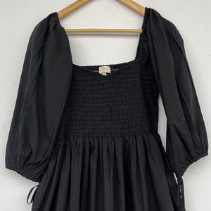 Black solid shirred dress | 100% cotton Indian maxi | long cotton dress
