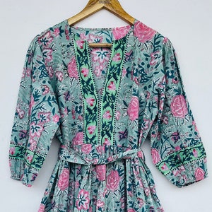 Floral Baumwolle Maxi Kleid: Hand Block Print Boho Kleid