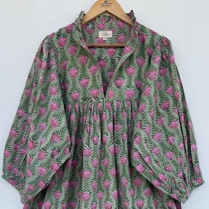 Summer long maxi dress - v neckline maxi dress - 3/4th sleeve bohemian maxi dress - block printed maxi