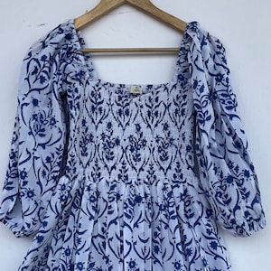 Cotton Midi Dress | Smocked Dress | Hand Block Print Dress | Boho Summer Dress | Floral Dress