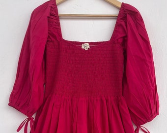 Pink solid shirred dress | indian cotton dresses | boho cotton dress | long cotton maxi