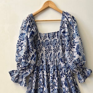 Blue printed maxi | hand block print dress | smocked maxi dress