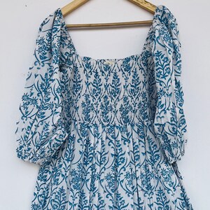 Boho Maxi Kleid - geblümtes Baumwollkleid - Hand Block Print Kleid - Vintage Kleid