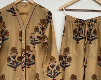 Hand block printed pj sets | cotton sets | pajama sets | cotton shirt and pajama set