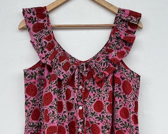 Floral Cotton Mini Dress: Hand Block Print, Breastfeed Friendly