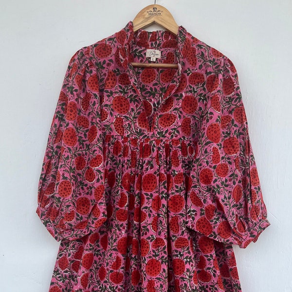 printed  cotton maxi dress - v neckline maxi dress - 3/4th sleeve with buttons maxi dress