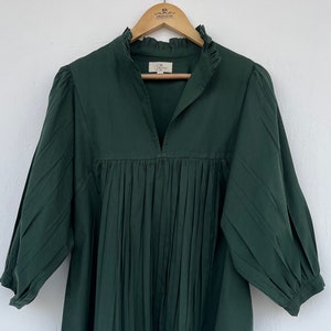 Cotton solid green blouse | frill neck long top | bohemian blouses | ruffle blouses
