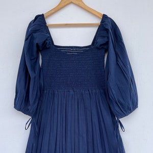 Dark blue cotton solid  maxi | shirred maxi | bohemian long maxi dress | blue plain maxi dresse