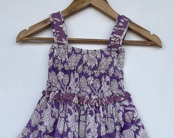 Kids cute cotton maxi dress | floral printed kid dress | lilac shirred dress | kids strap dress