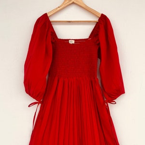 Red maxi dress - solid red cotton dress - Christmas dress - shirred dress - comfy maxi