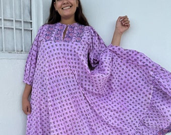 Purple hand block print dress | bohemian maxi gown | 100% Indian cotton dress