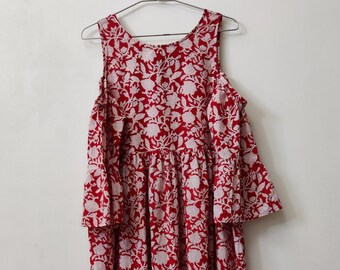 Cotton maxi dress | hand block print maxi | red printed maxi | bohemian long dress