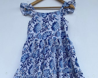 Hand Block Print Maxi | Floral Maxi | Tier Maxi Dress | Blue Block Print Dress