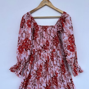 Red floral printed maxi | hand block print dress | shirred maxi dress