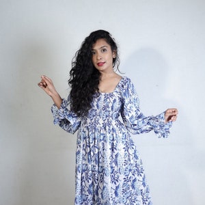 Hand block printed maxi blue dress cotton bohemian dress bobbin dresses image 3