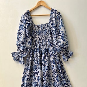 Blue Printed Maxi Hand Block Print Dress Smocked Maxi Dress - Etsy