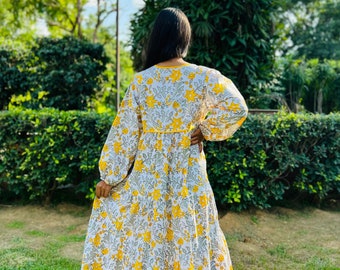 Block print dress | yellow floral printed dress | tier maxi dress | bohemian dresses