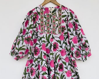 Pink and green printed Cotton long maxi | hand block print dress | bohemian maxi gown