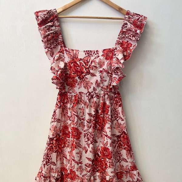 Cotton long dress | hand block print maxi | floral gown | unique back design dress