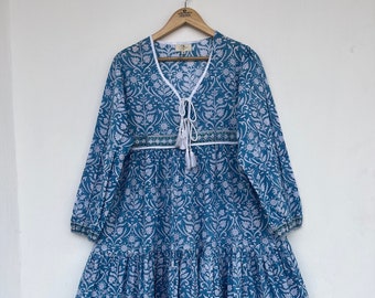 Blue maxi dress | floral dress | hand block printed cotton dress | long maxi
