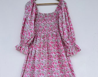 Pink beautiful floral printed maxi | Indian block printed long dress  | vintage dress | cotton dresses