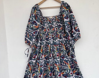 Vestido maxi bohemio con estampado animal / vestido maxi de algodón floral / vestido con estampado a mano / vestido maxi multicolor