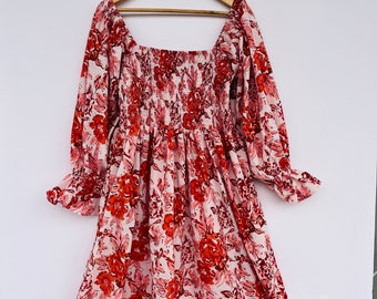 hippie dress | hand block print dress | cotton long maxi | red floral printed dress