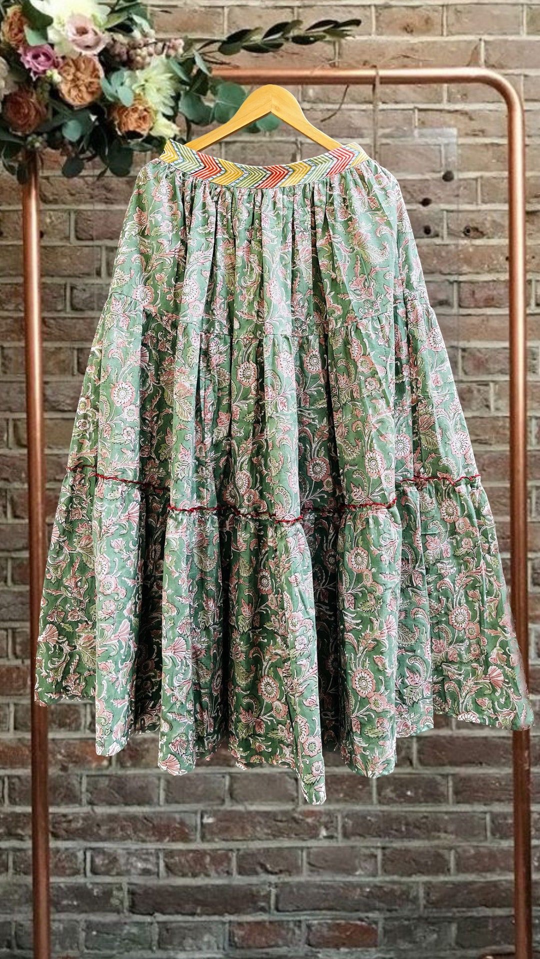 Handblock Cotton Crop Top and Skirt main image 1