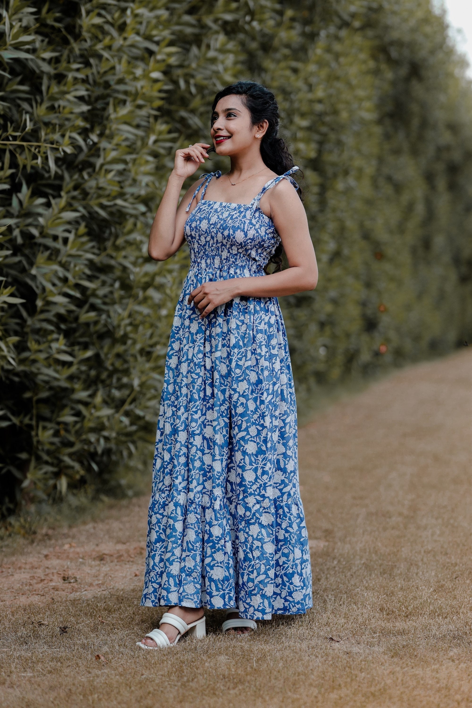 ◆Since Then◆ Aurora Strap Long One Piece Hand Block Printed Long Maxi Dress | Summer One Piece