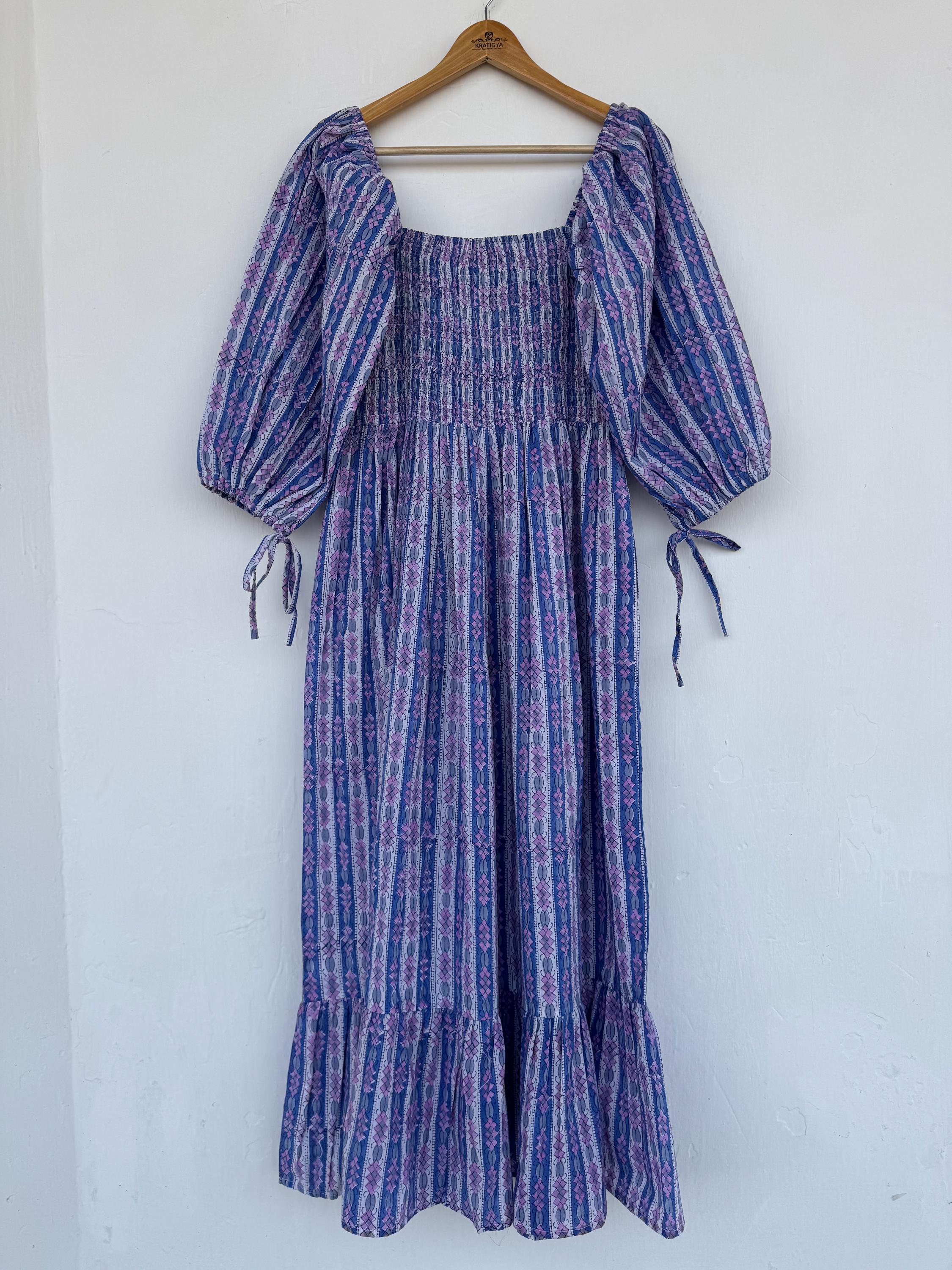 Bohemian Maxi - 100% Cotton Natural Fiber Dress - Hand Block Print Dress