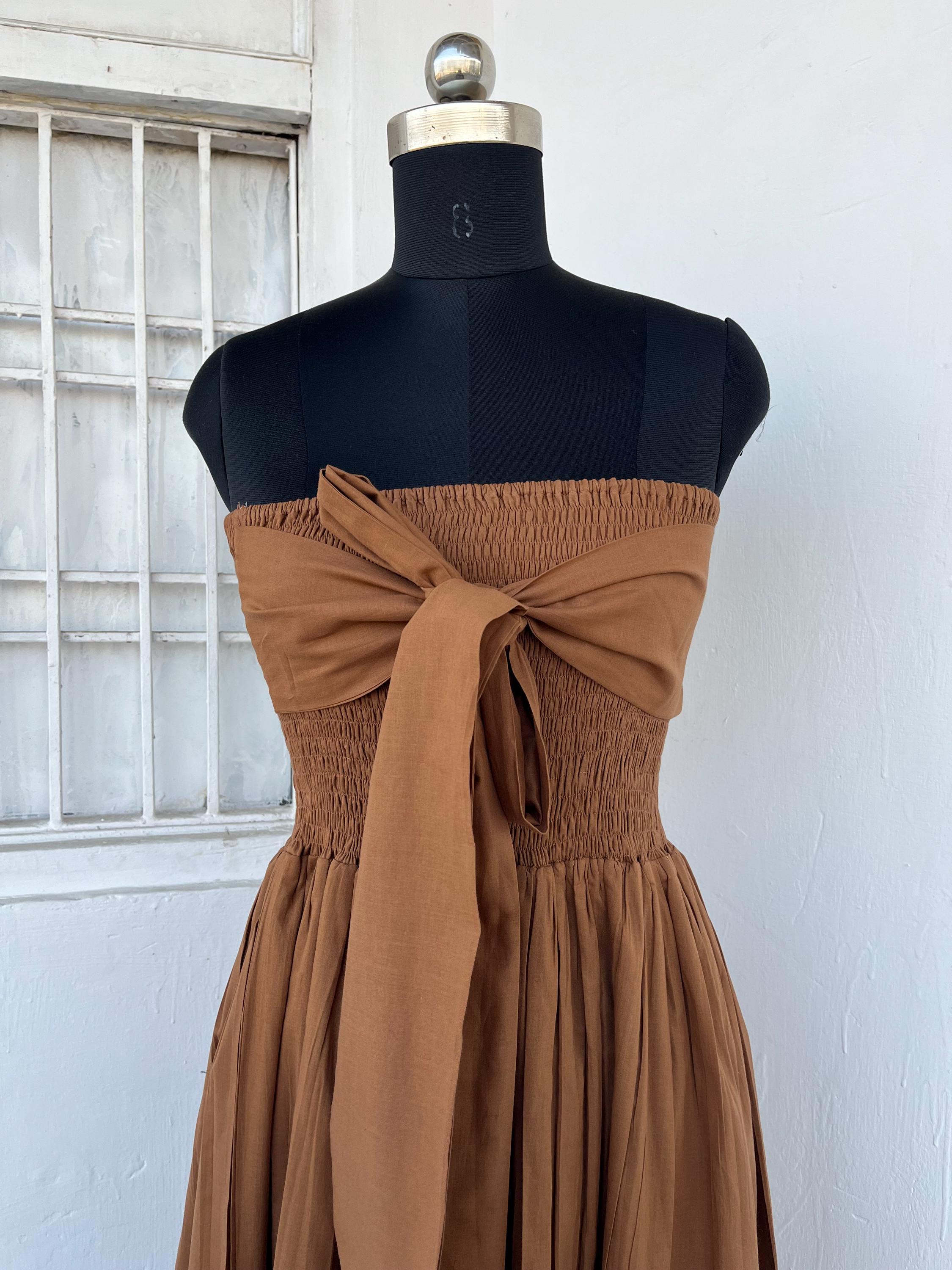 Strapless long maxi dress, Solid brown dress