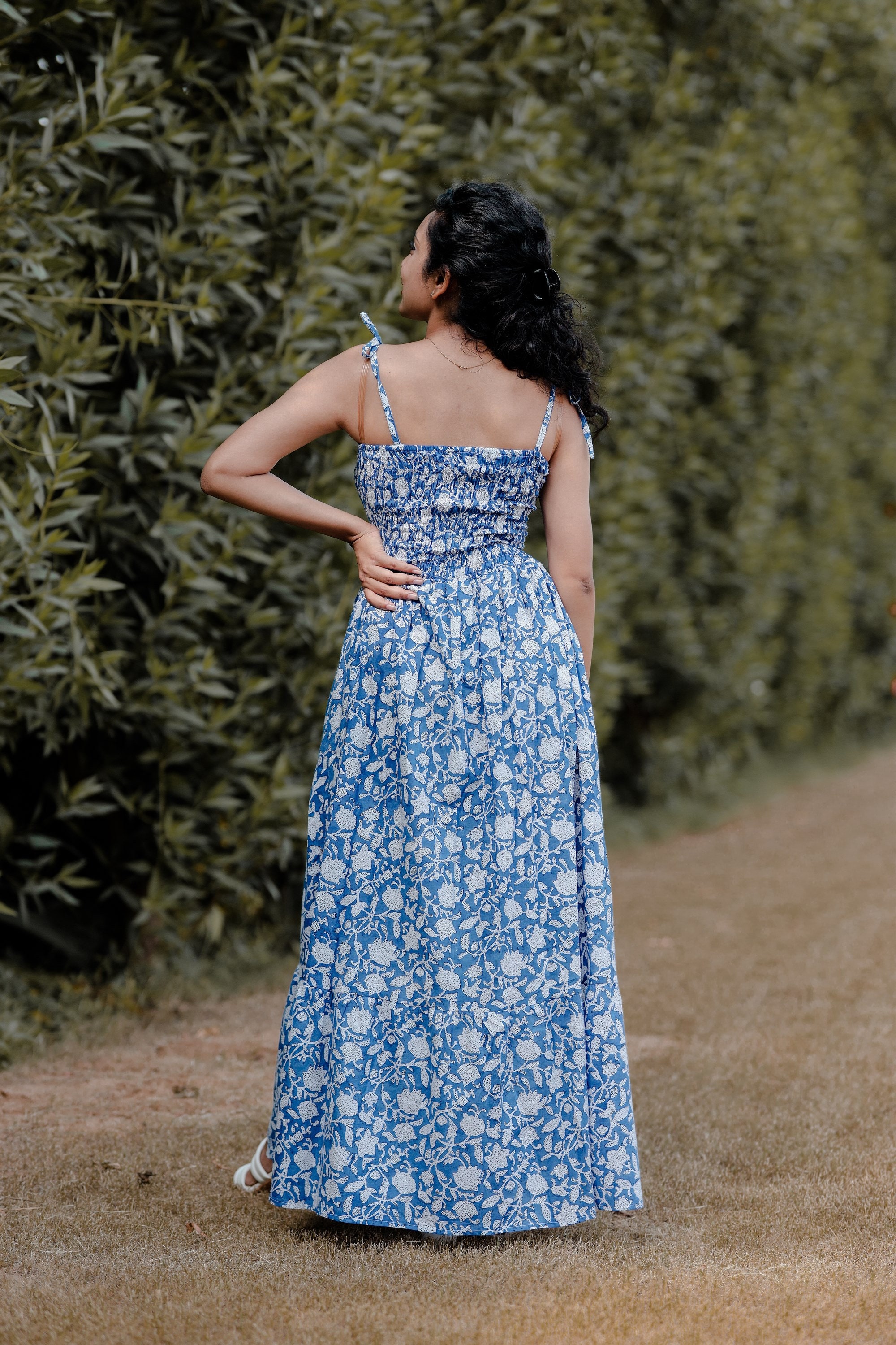 Hand Block Printed Long Maxi Dress | Summer One Piece | Strap Maxi