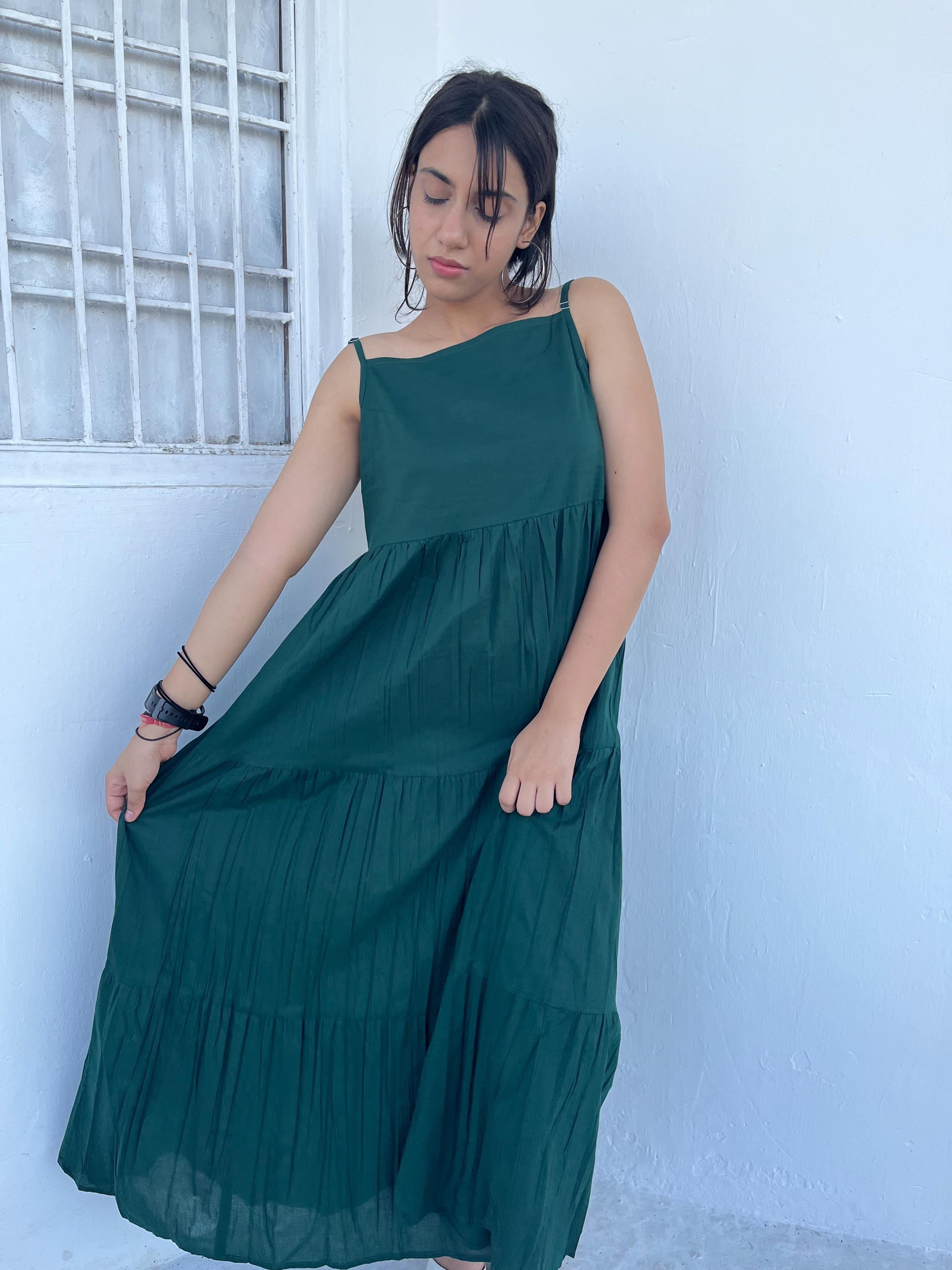 Backless maxi dress - solid green dress - long maxi dress