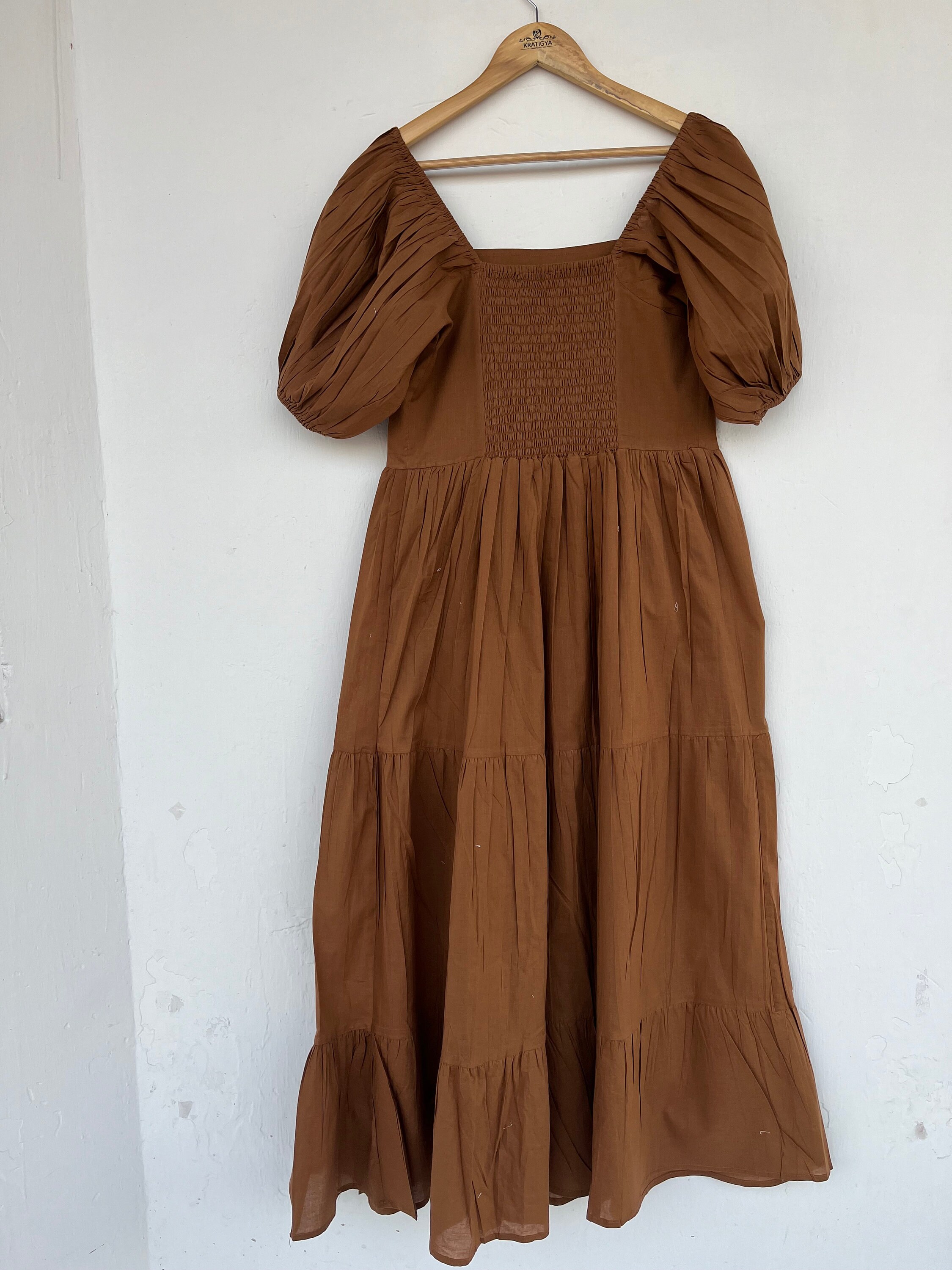 Brown Plain Maxi, Summer Comfy Dress, Boho Long Dress