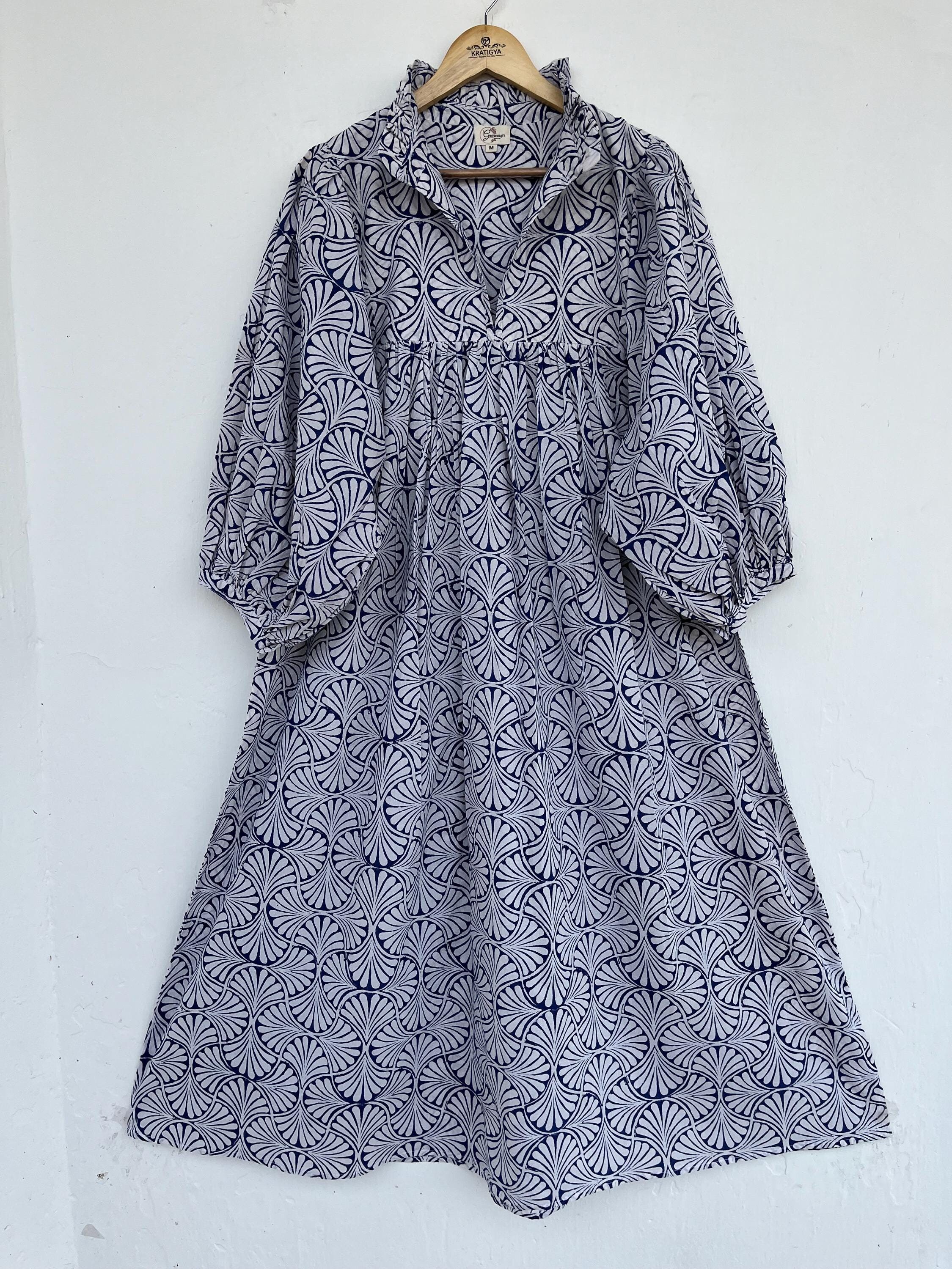 Hand block printed long maxi dress - v neckline maxi dress - 3/4th sleeve bohemian maxi dress