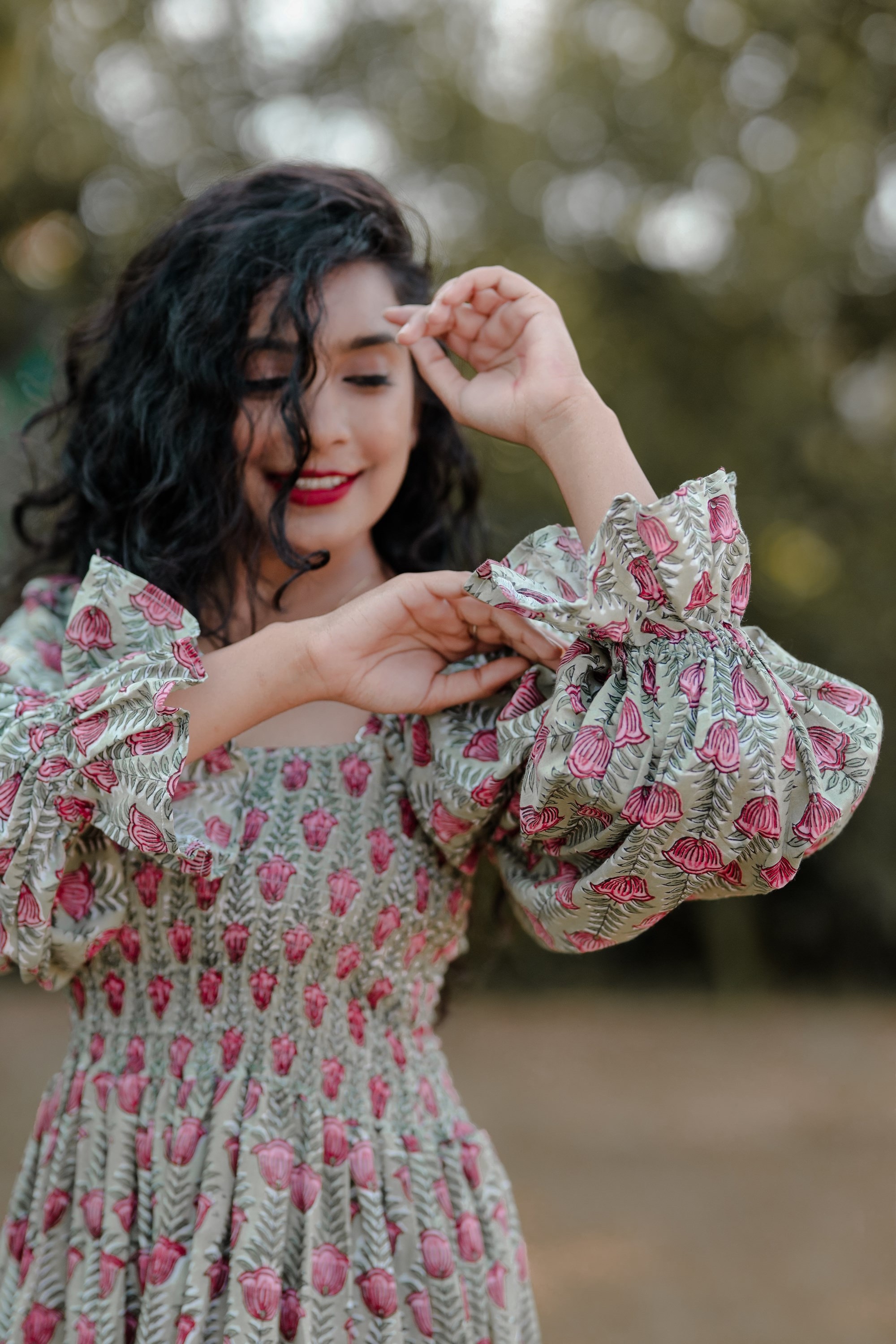 Cotton maxi dress | hand block printed maxi | floral long dress | smocked maxi dress