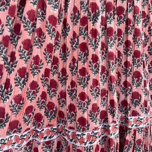 Rust Floral Hand Block Printed Cotton Dress – Puff Sleeve Boho Tiered Summer Dress