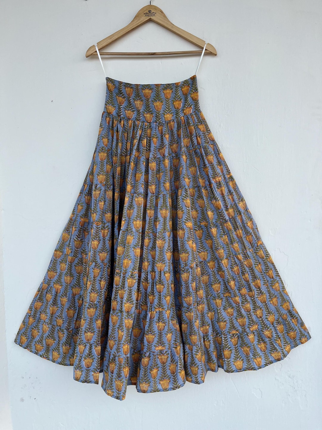 Earthy Toned Handblock Cotton Co-ord Set (Top + Flared Skirt) main image 1