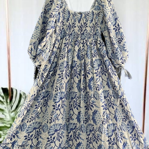 Maxi bohème - robe fleurie en coton - robe imprimée bloc main