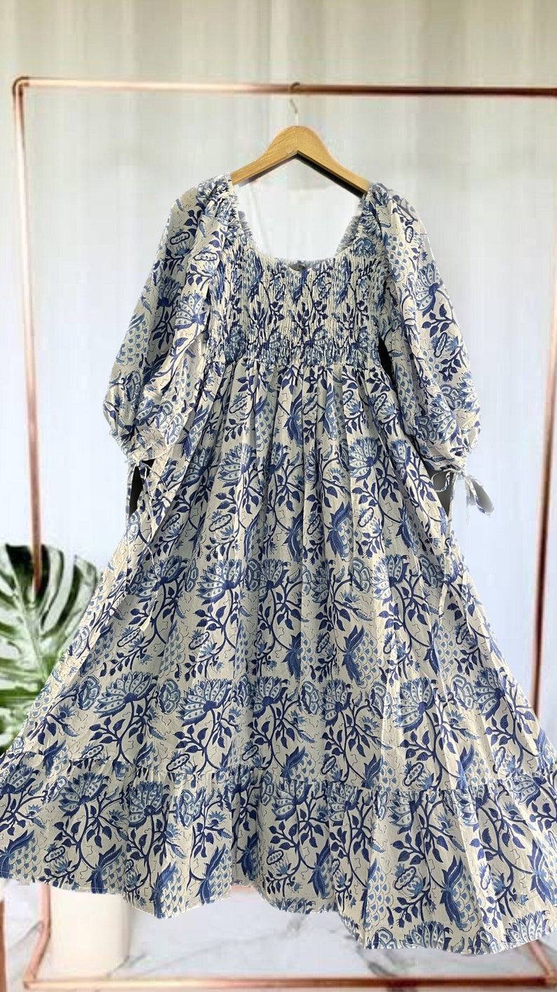 Bohemian maxi floral cotton dress hand block print dress image 1