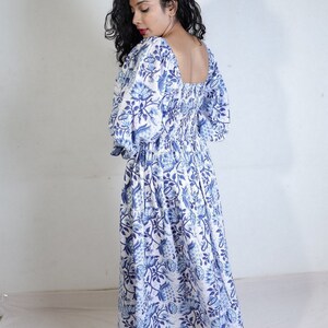 Hand block printed maxi blue dress cotton bohemian dress bobbin dresses image 6