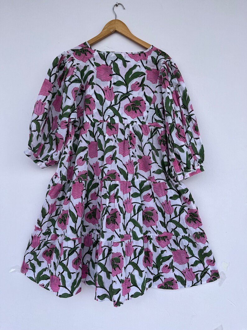 Vestido midi de algodón / vestido con estampado de bloques a mano ...