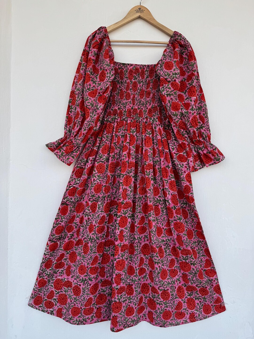 Red Floral Block Print Cotton Drop-Waist Camisole Maxi Tier Dress main image 1