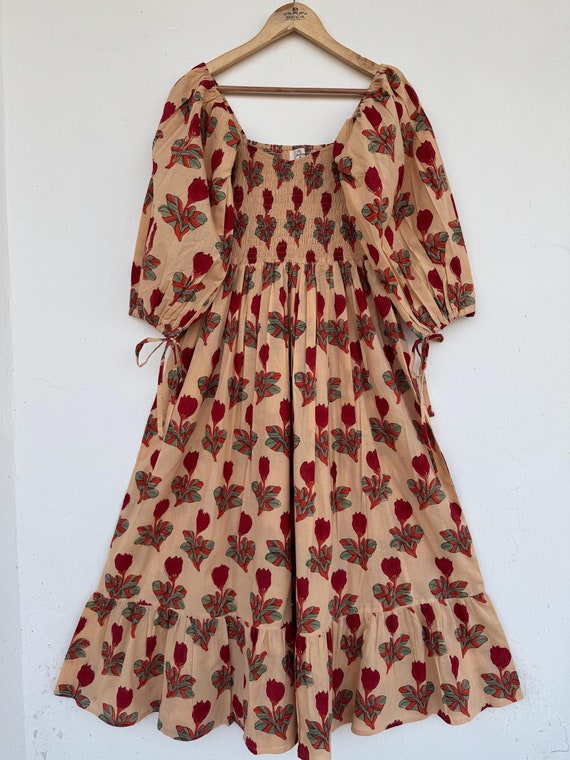 beige dress with red flowers Women's Among the Wildflowers Beige Multi Floral Print Long Sleeve Maxi Dress | Size: L
